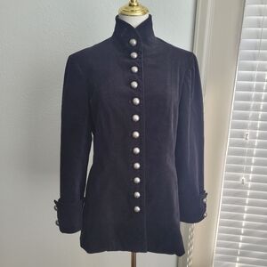 S&D Velvet High-Neck Military Jacket Silver Dome Button Detail Size PL